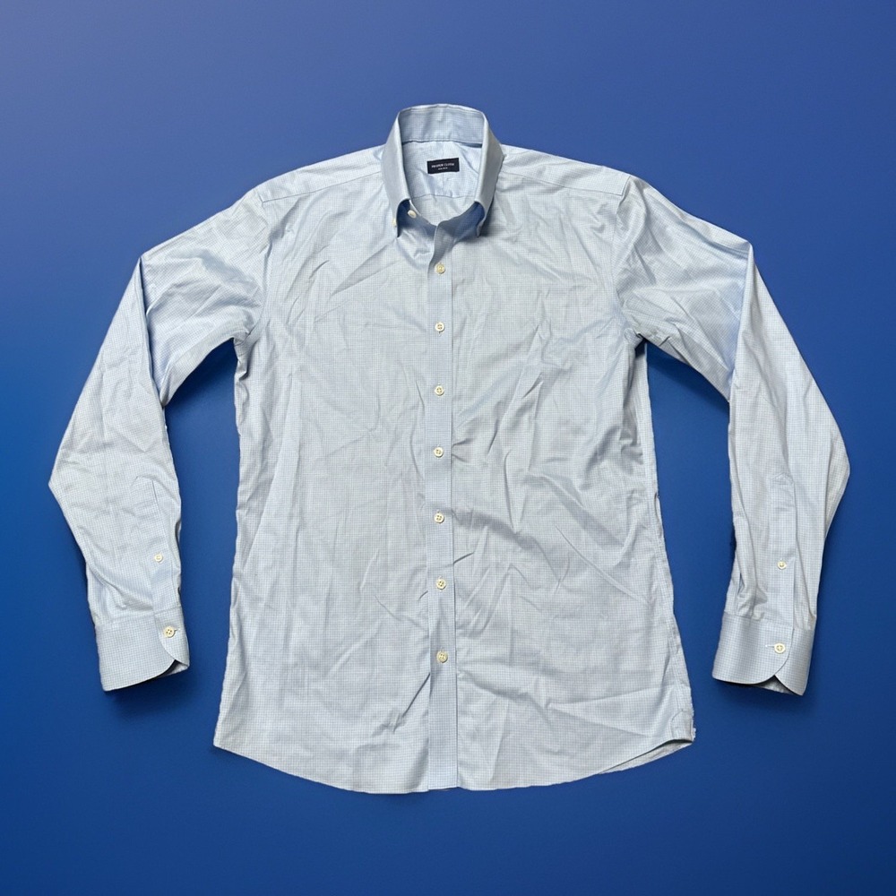 Proper Cloth Checkered‎ Shirt Mens XL Blue Button Up Long Sleeve Preppy Office